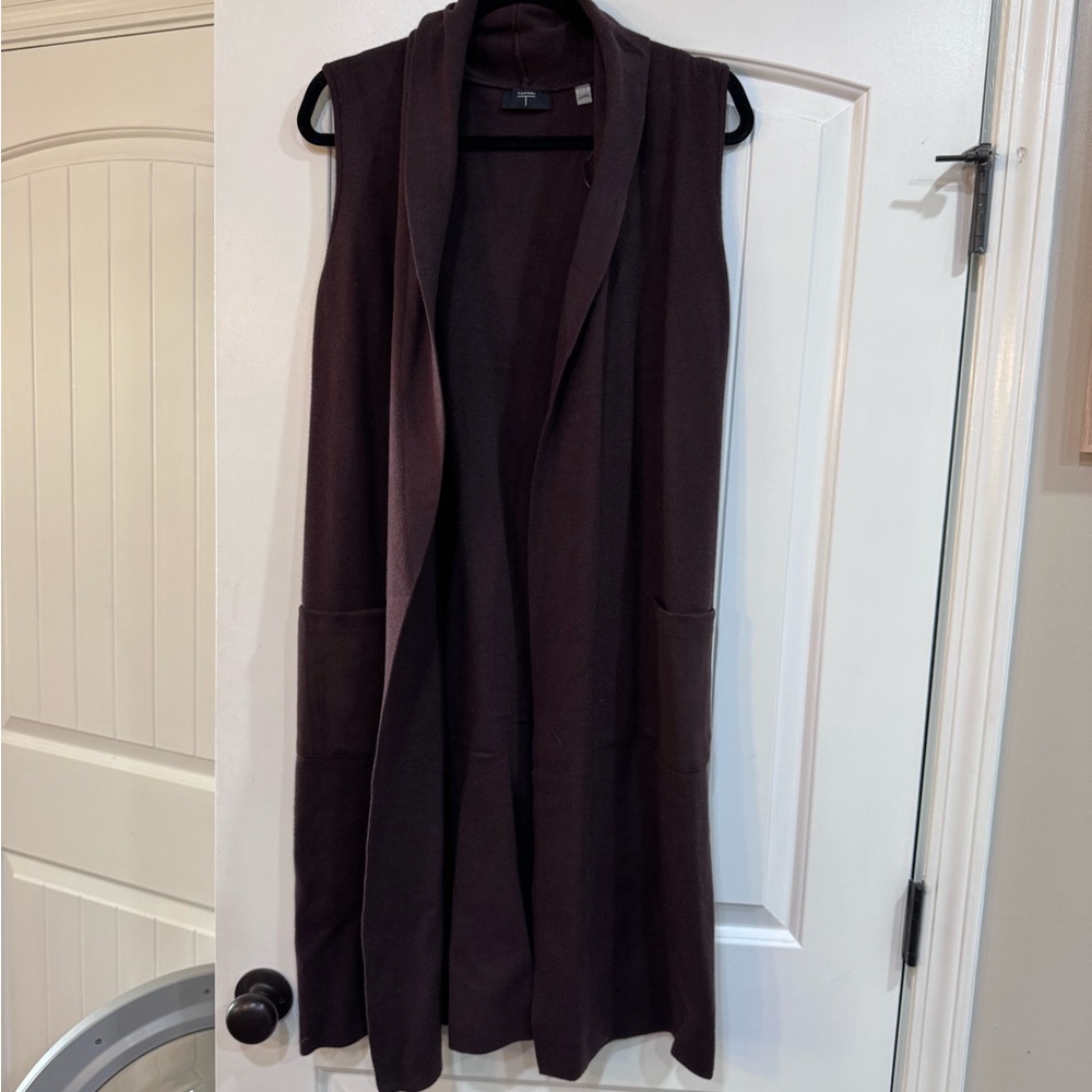 Tahari Brown Sleeveless Open-Front Knit Vest